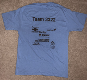 2011 T-Shirt Back - Team 3322 - Sponsor logos - Text & logo in black on Carolina Blue