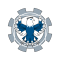 Skyline robotics logo - A gear containing a robotic eagle posed similarly to DaVinci's Vitruvian Man
