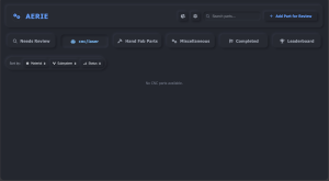 Screenshot of Aerie "CNC/Laser" page